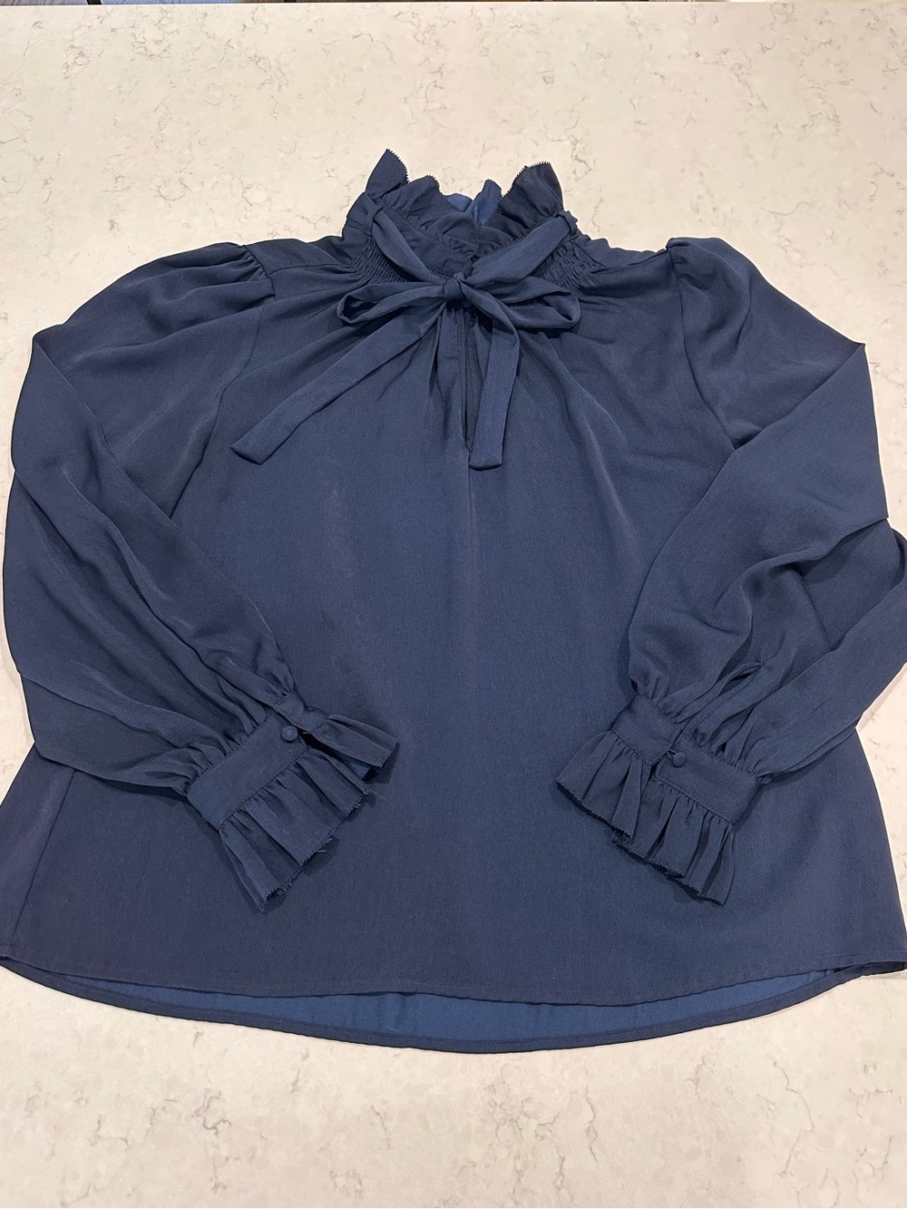Banana Republic Factory Navy Ruffle Tie-Neck Blouse